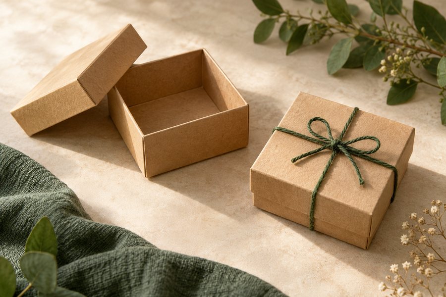 Kleine unbedruckte Geschenkschachteln.